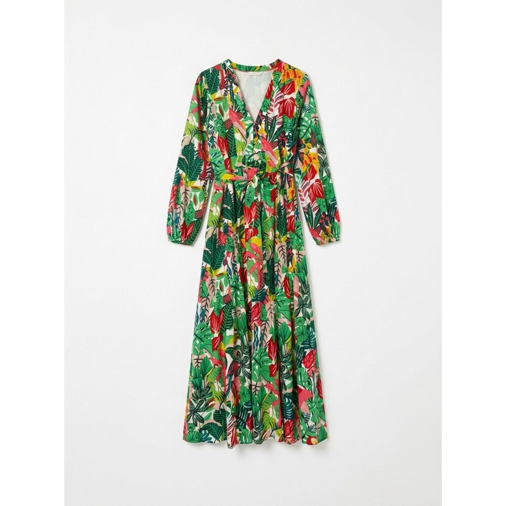 Boden Amelia Cotton Long Sleeve Maxi Dress Tropical Parrot Floral - 100% cotton
